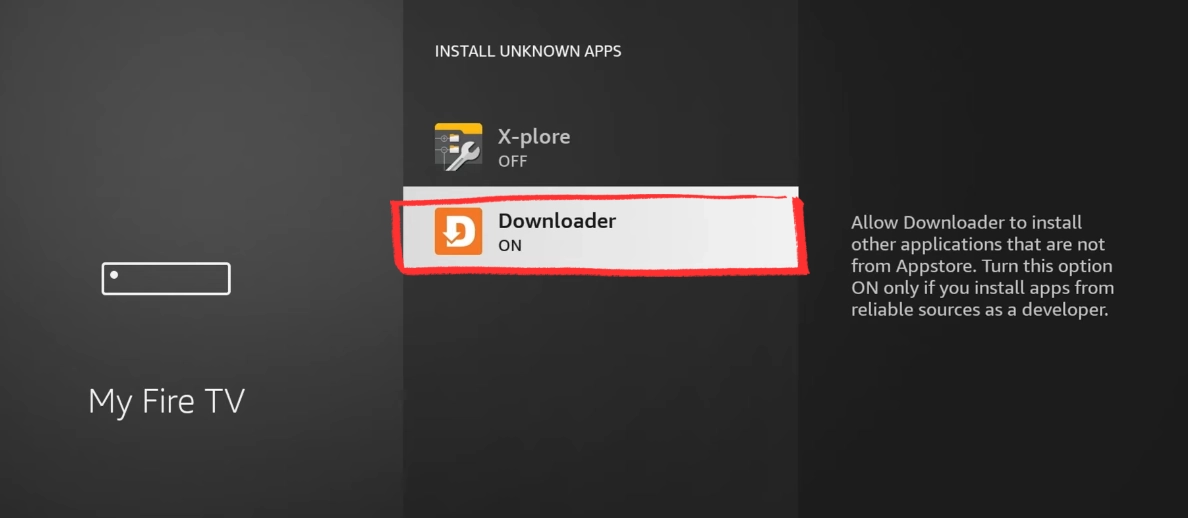 Give Downloader permission to install apps from unknown sources on Amazon Fire Stick
