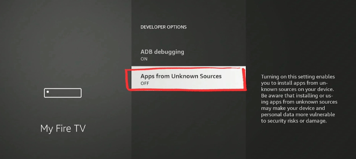 Turn on Apps from Unknown Sources in Fire Stick developer options to allow TiviMate installation