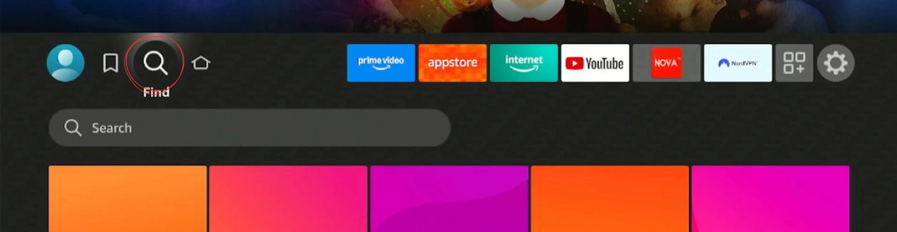Click the Search icon on Fire Stick home screen to find and install Downloader app for IPTV setup