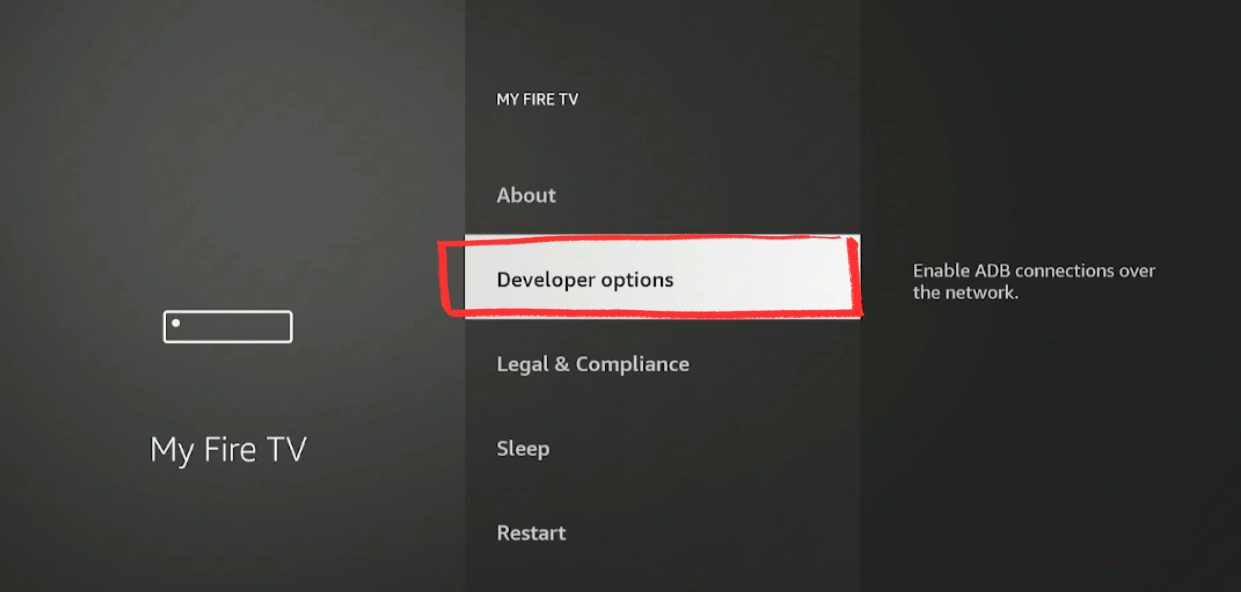 Developer Options now visible in My Fire TV settings after clicking 7 times on Fire Stick