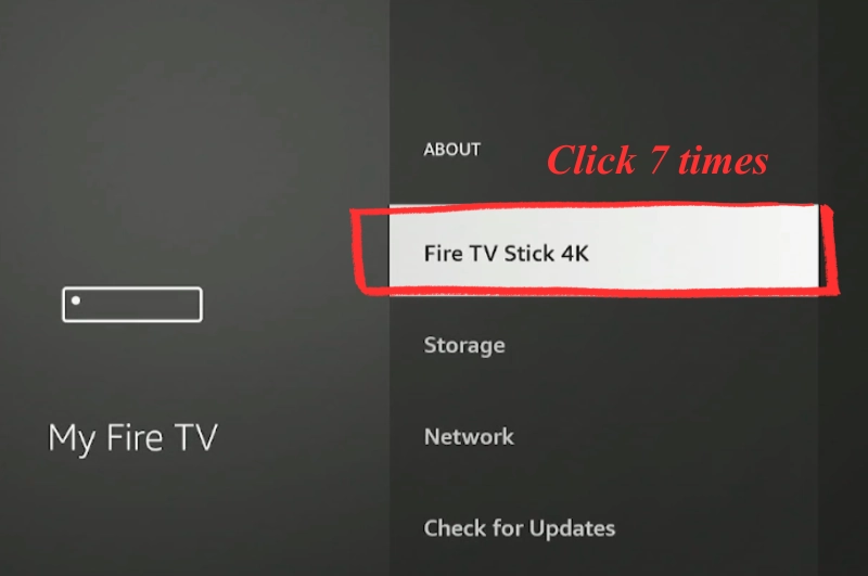 Click Fire TV Stick name 7 times in About menu to enable developer options on Amazon Fire Stick