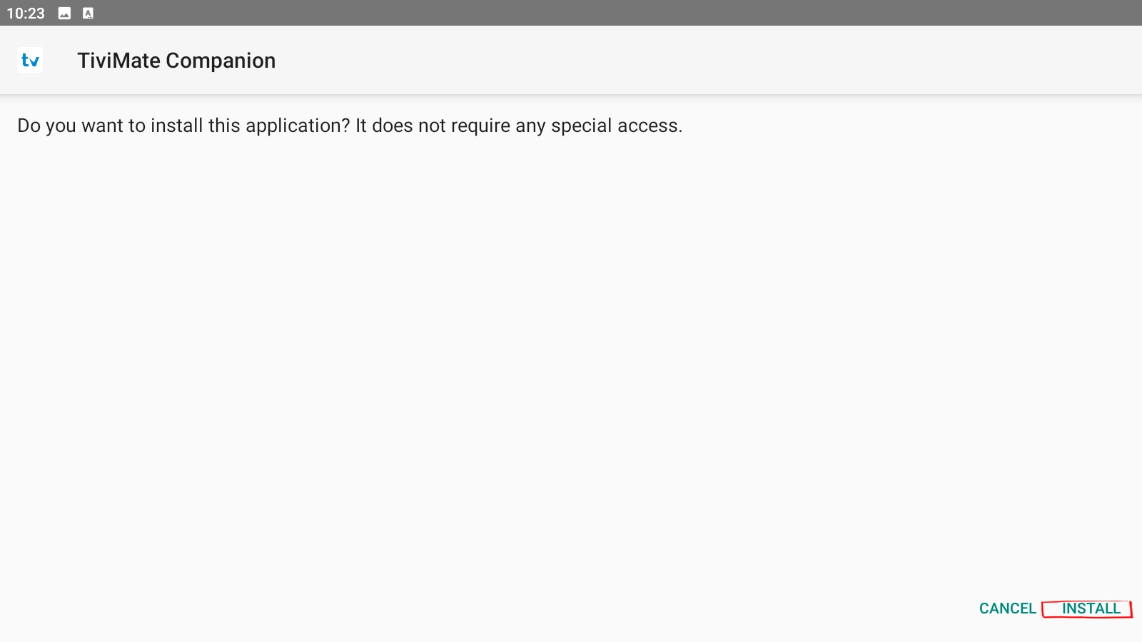 TiviMate Companion install confirmation on Android phone — tap Install to proceed with Premium activation