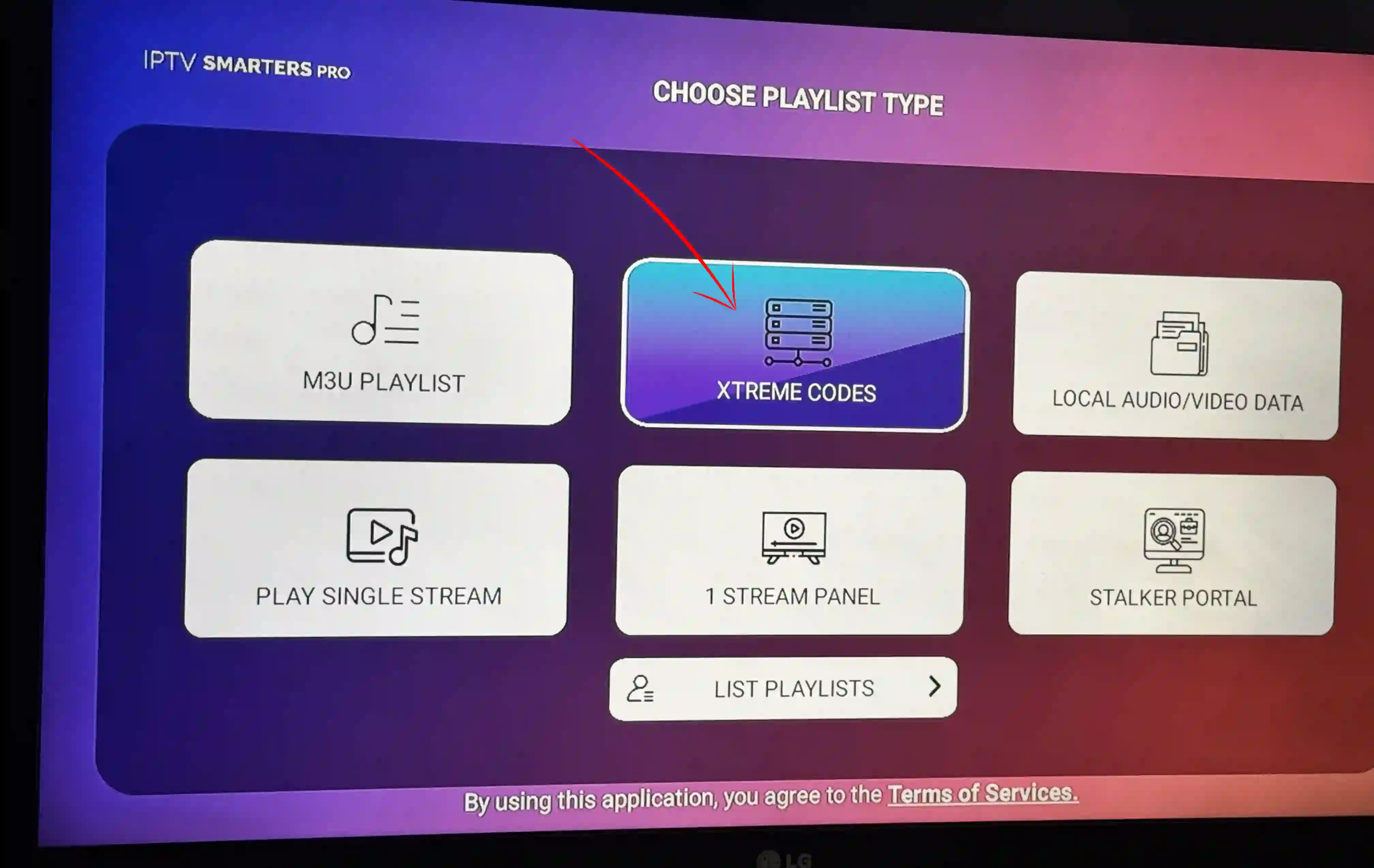 IPTV Smarters Pro playlist type selection on Android TV Box (Play Store install) — choose Xtream Codes or M3U URL