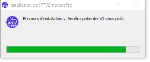 IPTV Smarters Pro installation in progress on Windows PC — setup wizard loading bar