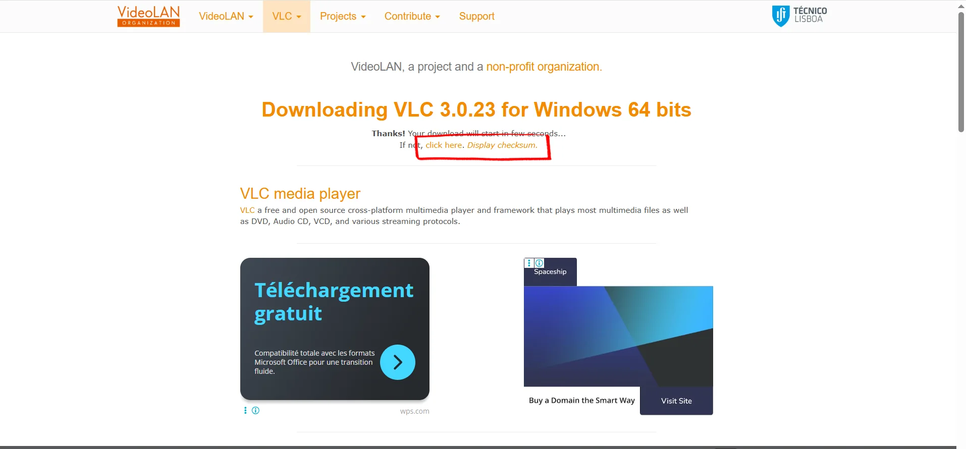 VLC 3.0.23 download started on Windows 64bit from videolan.org — click here if download does not start automatically